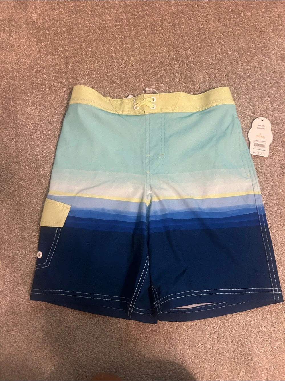 wonder nation Boys Blue Gradient Swim Trunks with Yellow Waistband